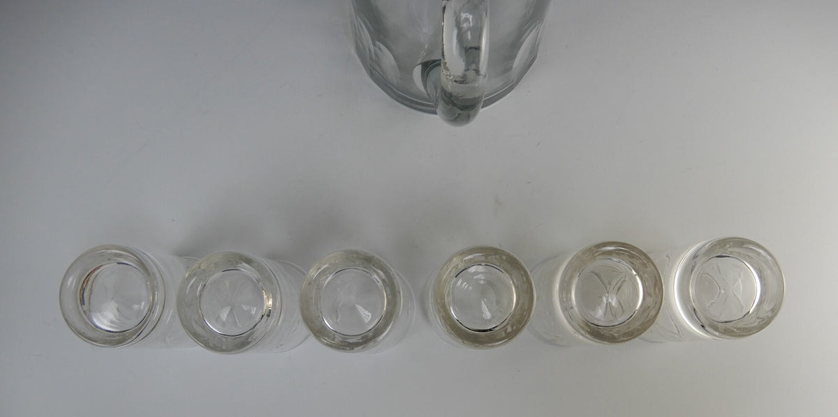 Vintage Clear Glass Set of Pitcher and 6 Juice Glasses