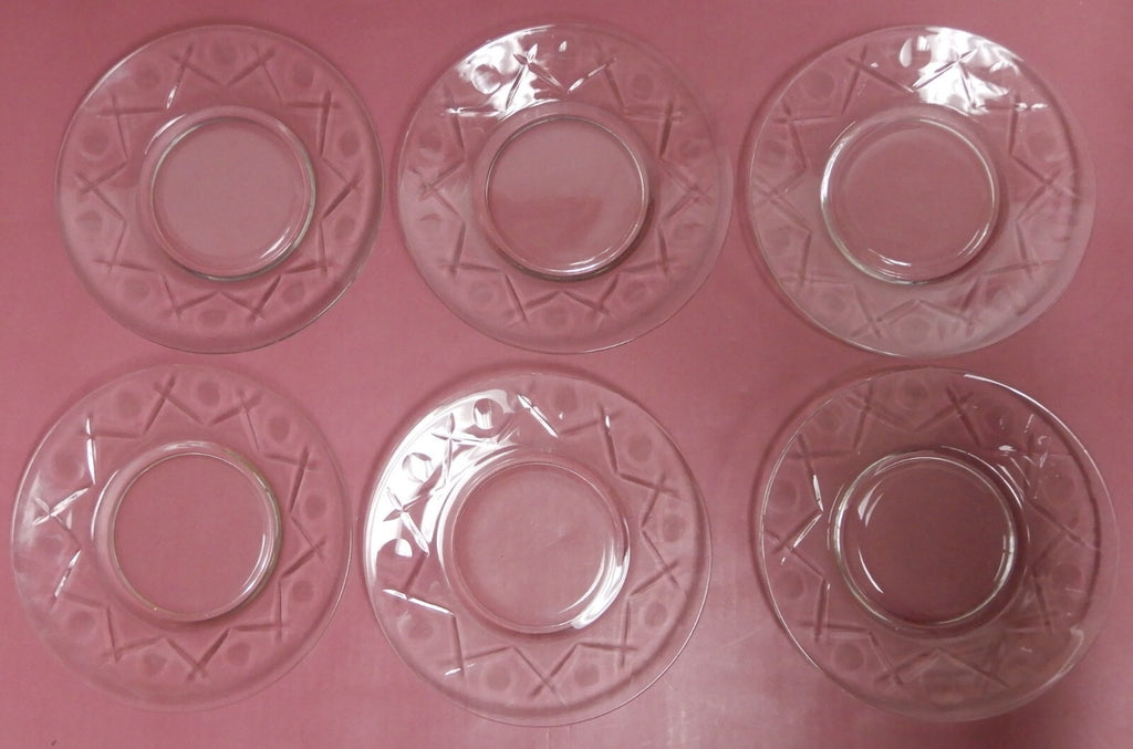 Set of 6 Clear Glass 8" Salad Plates Criss Cross Thumprint Desing