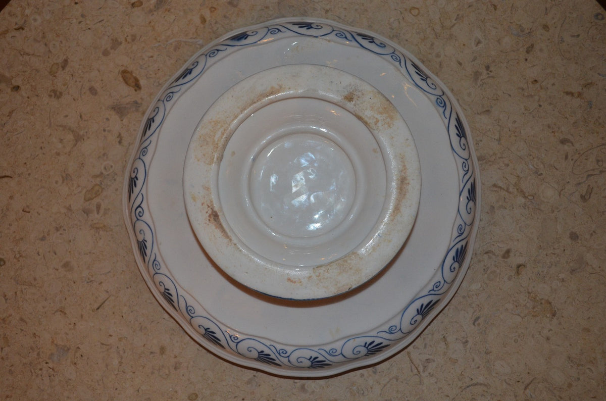 Antique Flow Blue Floral  Appetizer Divided Bowl