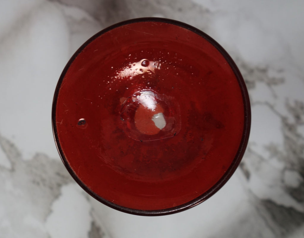 Vintage Bohemian Czech Ruby Red flashed Hand Blown Art Glass 7-1/2” Vase