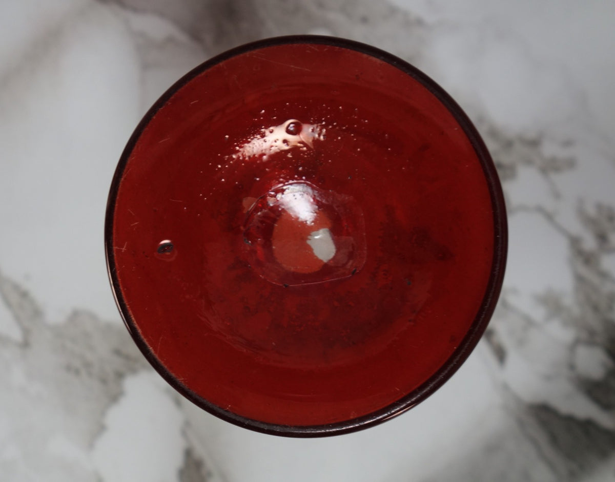 Vintage Bohemian Czech Ruby Red flashed Hand Blown Art Glass 7-1/2” Vase