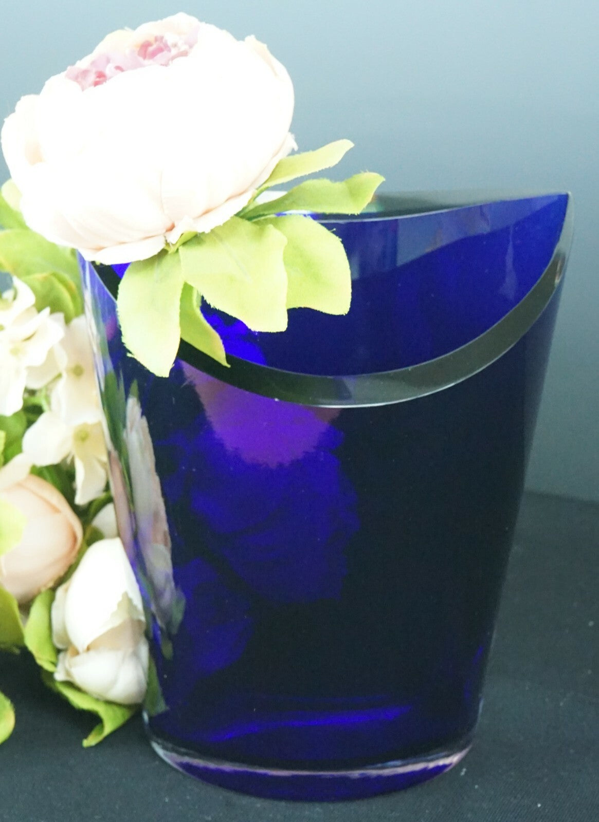 Vintage Cobalt Blue Glass Pocket Shape Vase Home Decor