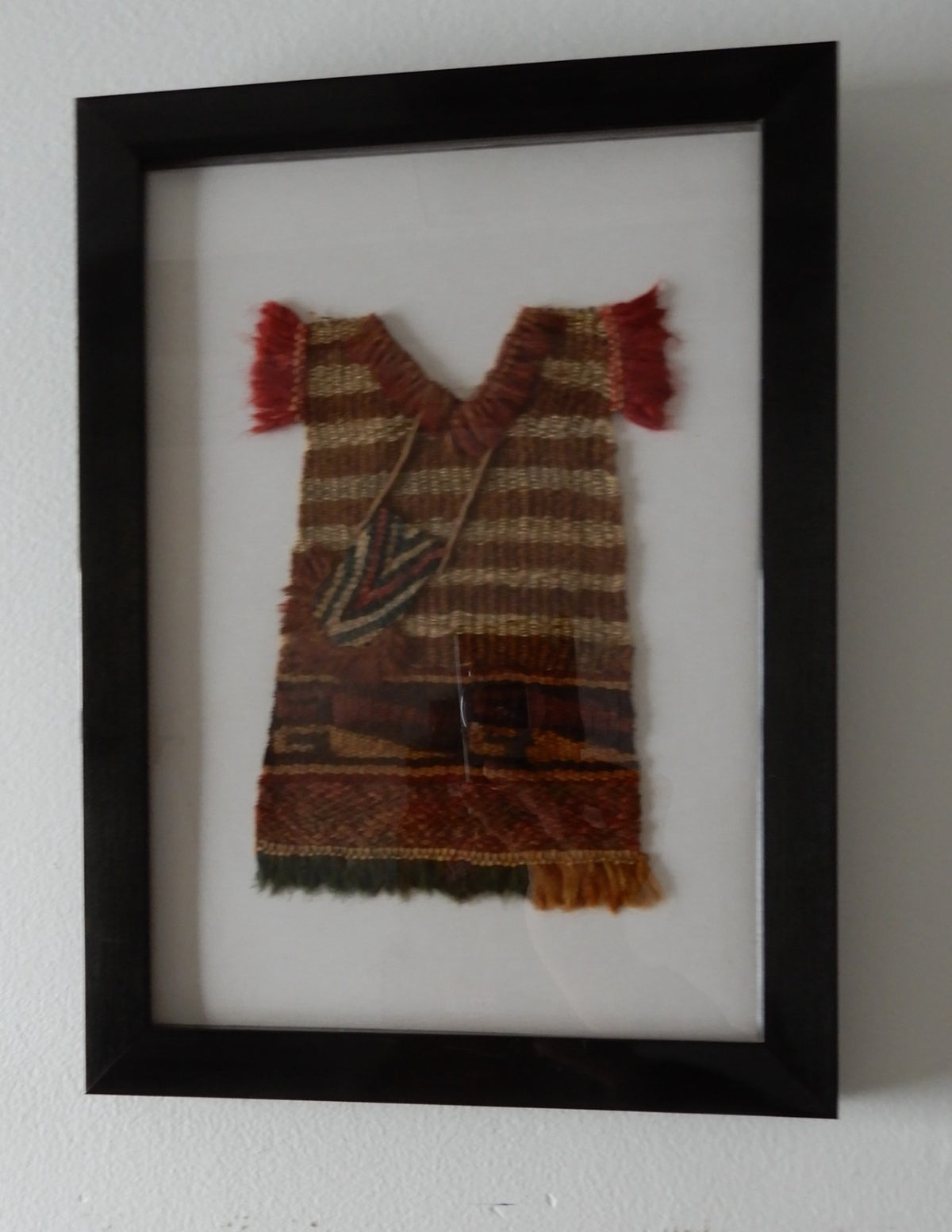 Pair of Precolombian Woven Textile Small Doll Dress Framed 11" X  8"
