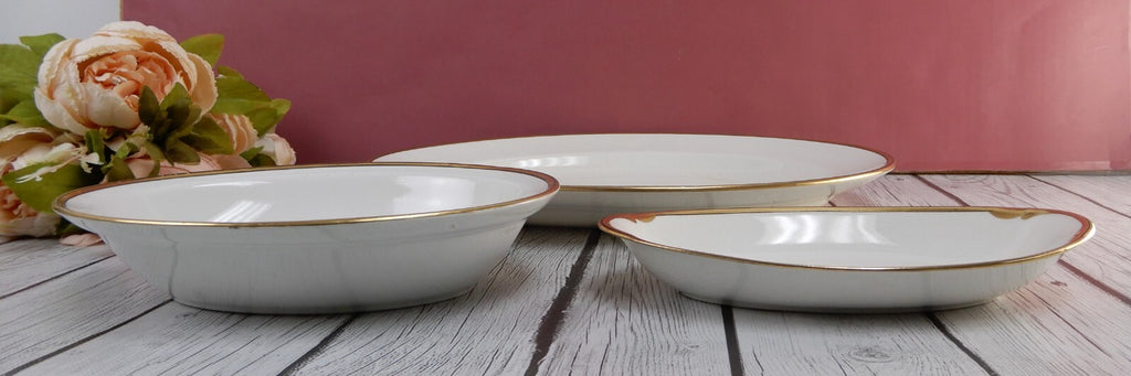Johnson Brothers England White Gold and Black Rims Platter,Bowl,Dish