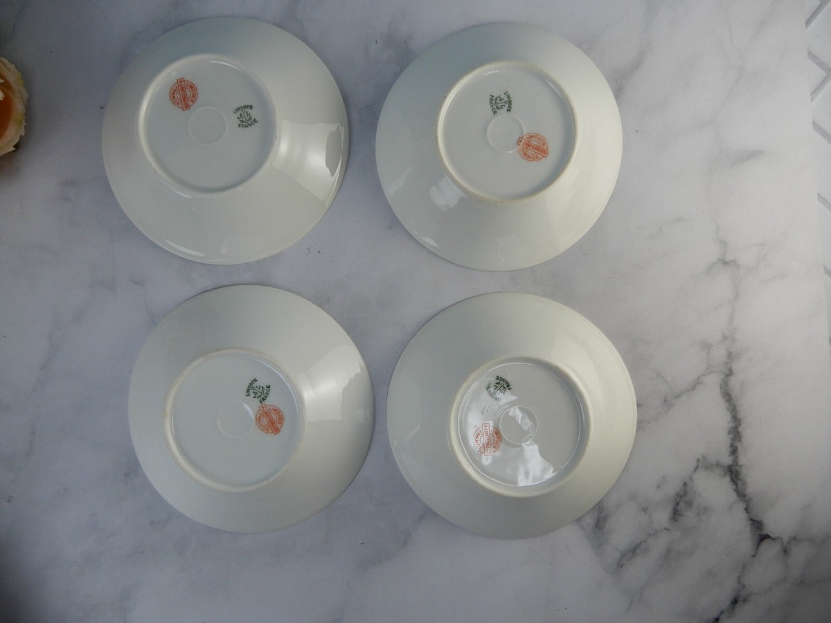 Antique Limoges A. Lanternier France Porcelain Blue Floral Set of 4 Fruit Bowls