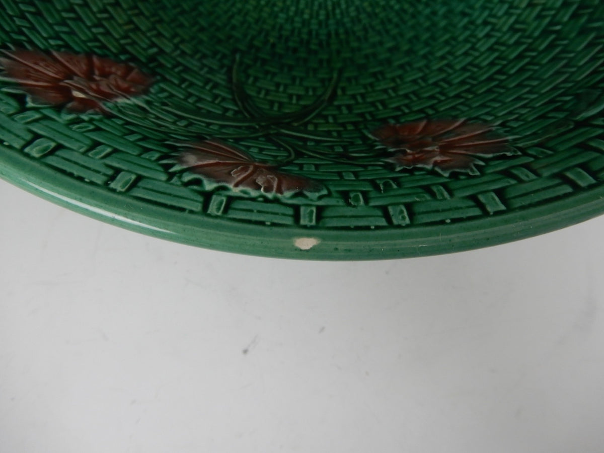 Antique Majolica Plate G S Zell Baden 7494 Basketweave  9-1/2" Bowl Ca. 1907