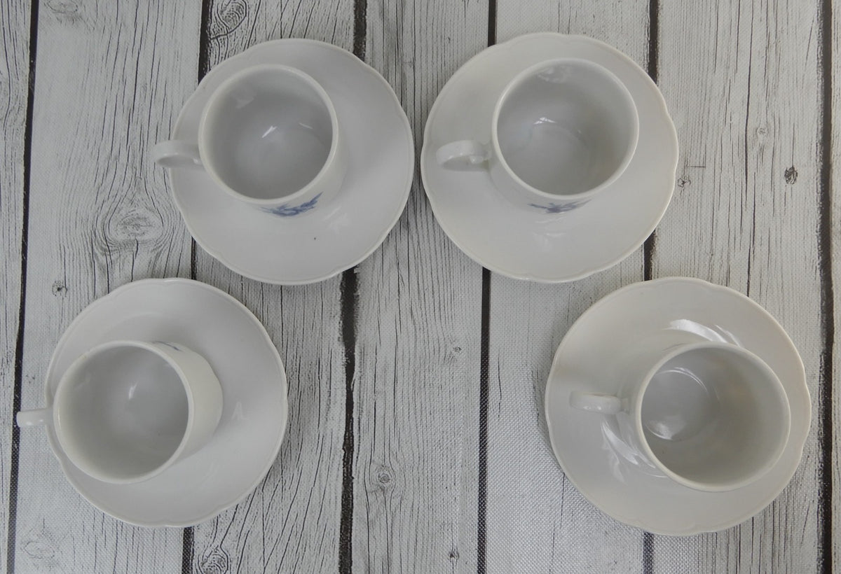 Seltmann Weiden Bavaria Cobalt Blue Roses Set of Four ~5 oz Cups and Saucers