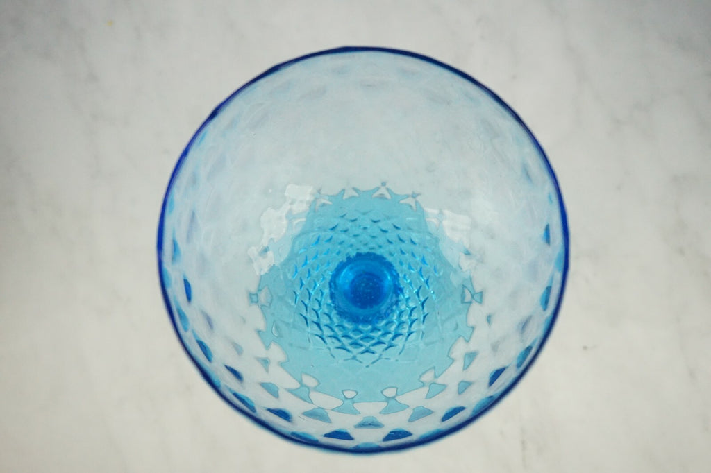 Vintage Blue  Italian Empoli Optic Art Glass Compote 8"