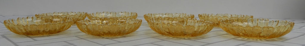 Set of 8 Honey Gold Glass Poppy Flower Shape Trinket Dishes 4"
