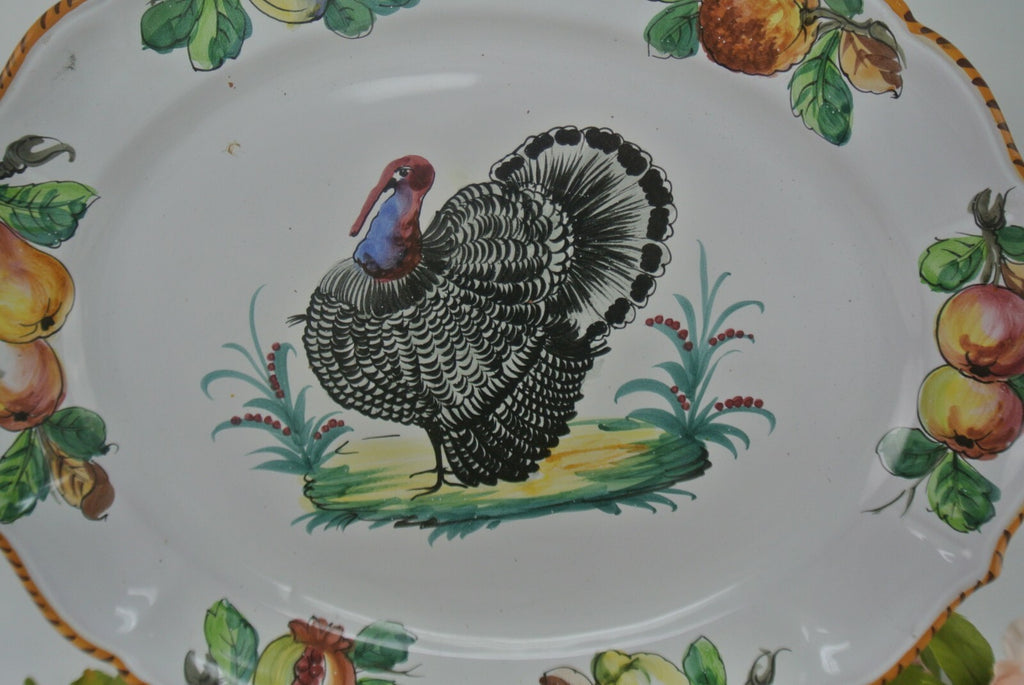 Vintage Large Italian Hand Painted Ceramic Pottery Turkey Platter