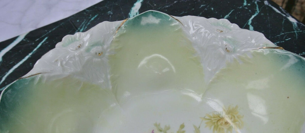 Antique Unmarked RS Prussia Chrysanthemums Porcelain "Bowl" 11" Wide