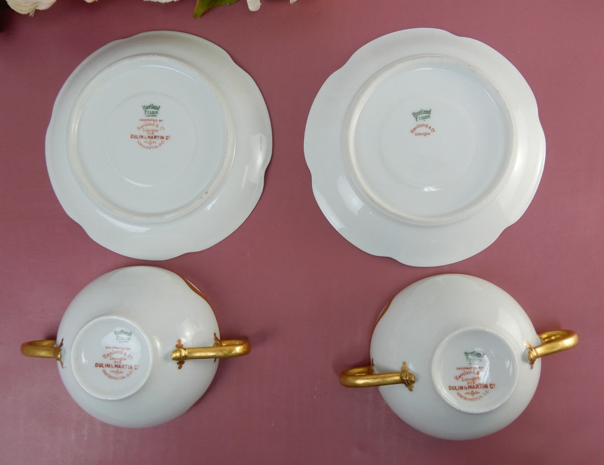 Two Silver Anniversary Schleiger 19 Haviland Limoges Bouillon Cups & Saucers
