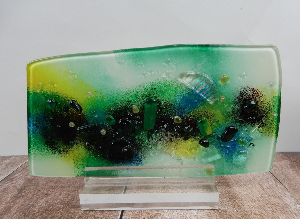 Moder Style Reverse Painted Glass Suncatcher 11-5/8" x 7"