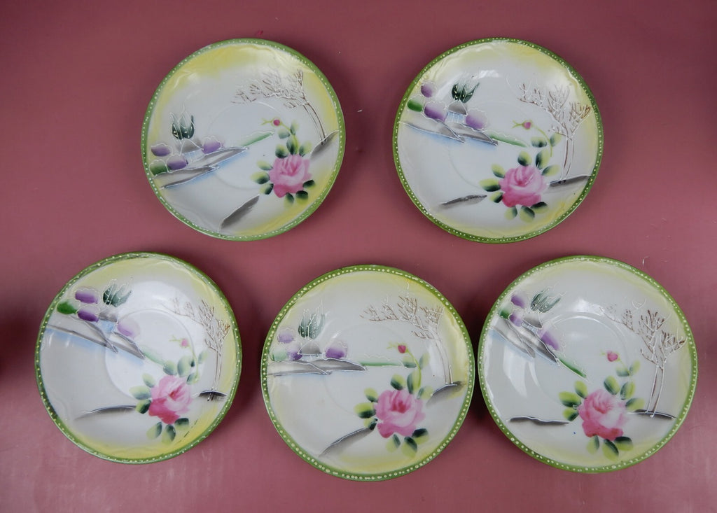 Vintage Nippon Takito TT Chocolate Pot w/ 5 Cups and Saucers Hand Painted