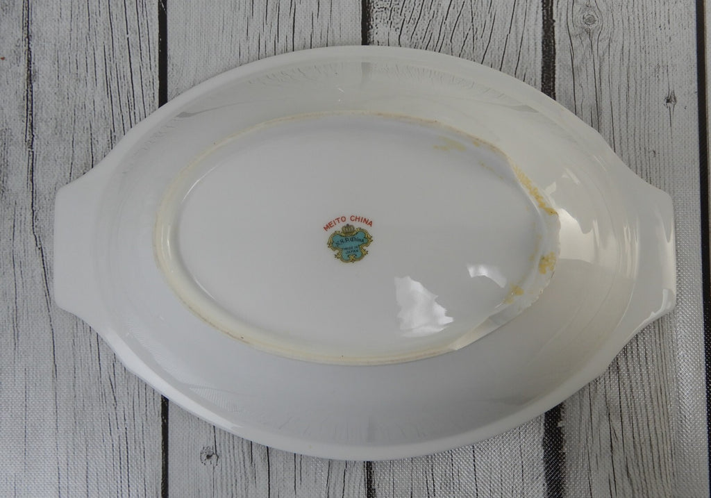 Set of 3 Pc. Meito China Floral Japan Platter,Serving Bowl,Gravy Bowl WITH CHIPS