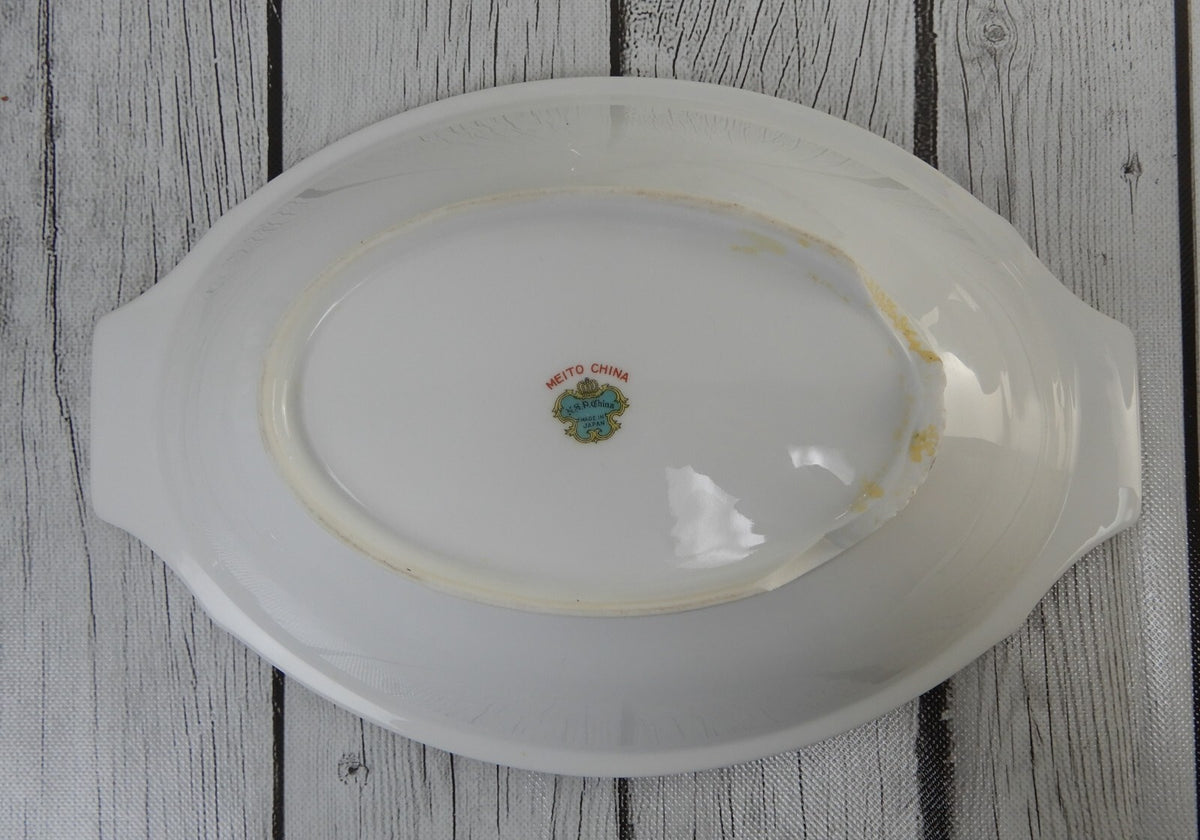 Set of 3 Pc. Meito China Floral Japan Platter,Serving Bowl,Gravy Bowl WITH CHIPS