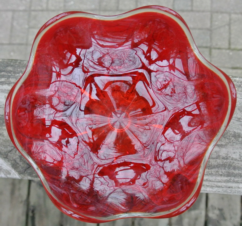 1960s Viking Glass Amberina Epic Line Small Compote