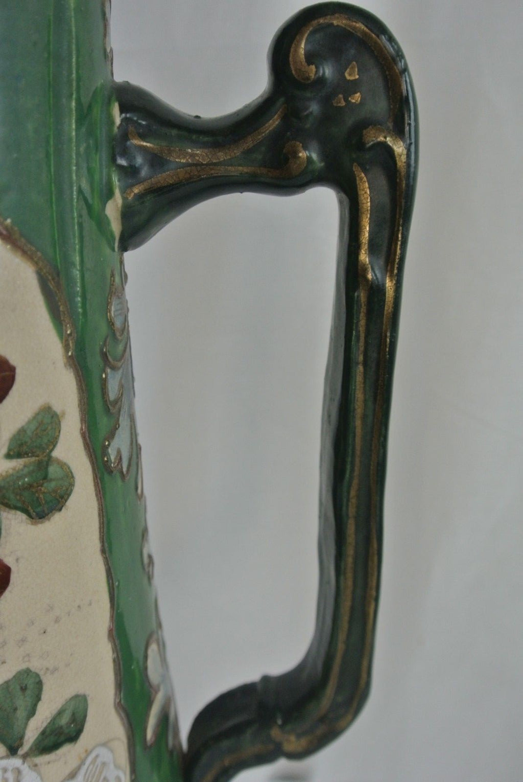 Japanese Satsuma Hand Painted Slipware Earthenware Ewer 16" High