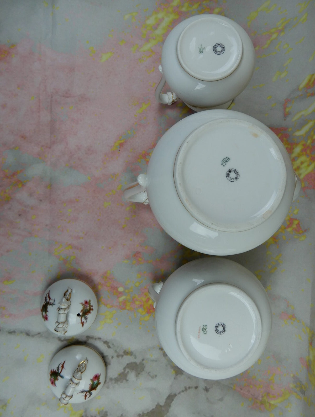 Vintage Haviland Limoge France "Moss Rose" Large Coffee Pot,Creamer ,Sugar Bowl