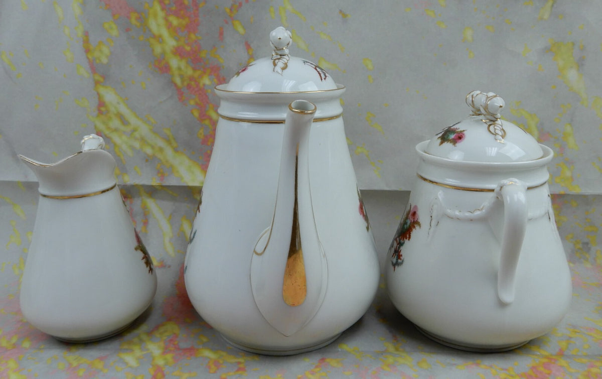 Vintage Haviland Limoge France "Moss Rose" Large Coffee Pot,Creamer ,Sugar Bowl