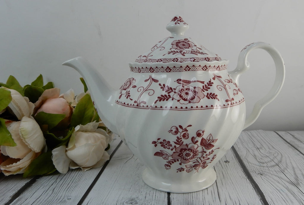 Vintage Johnson Bros. Indies White/ Pink Floral Ironstone Tea Pot England
