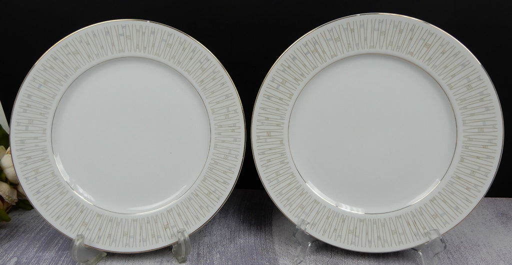 Mikado Malay Gold & Gray Pieces Two Dinner Plates,Two sets of Cups and Saucers