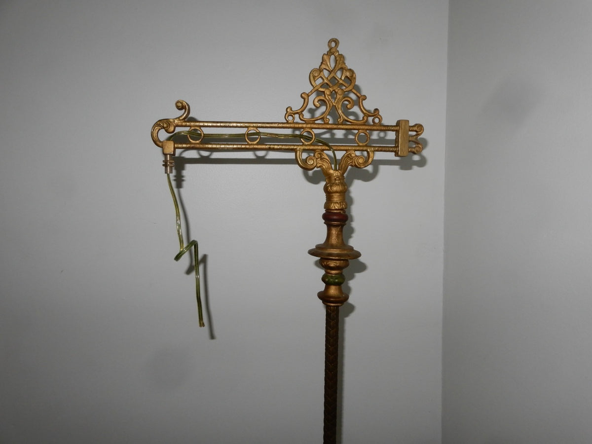 Antique Cast Iron Bridged Ornate Floor Lamp 61-1/4" Tall Needs Repair