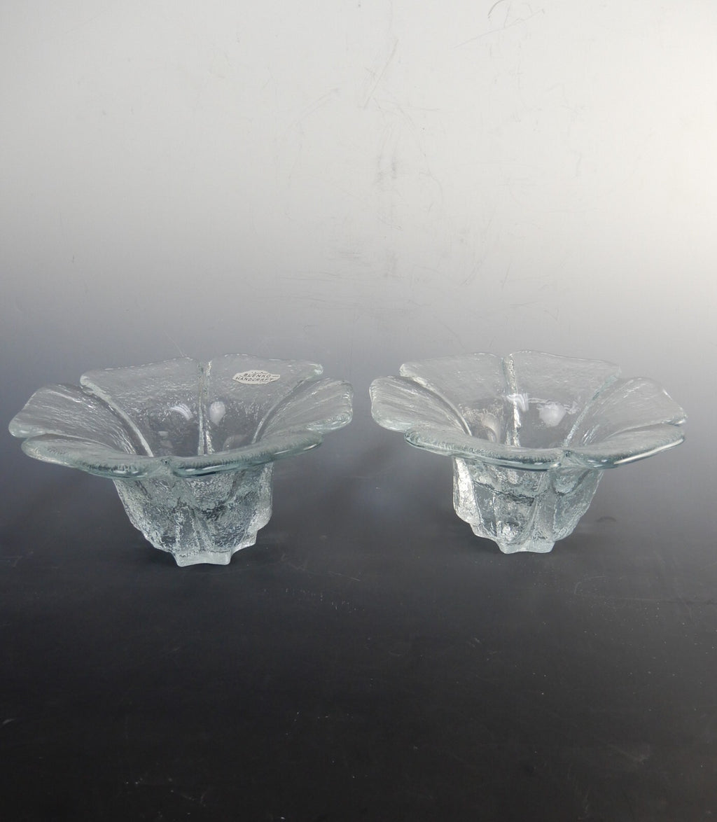 Set of 2 Transparent Blenko Handcraft Glass Opaque "Flower" Votive Candle Holder