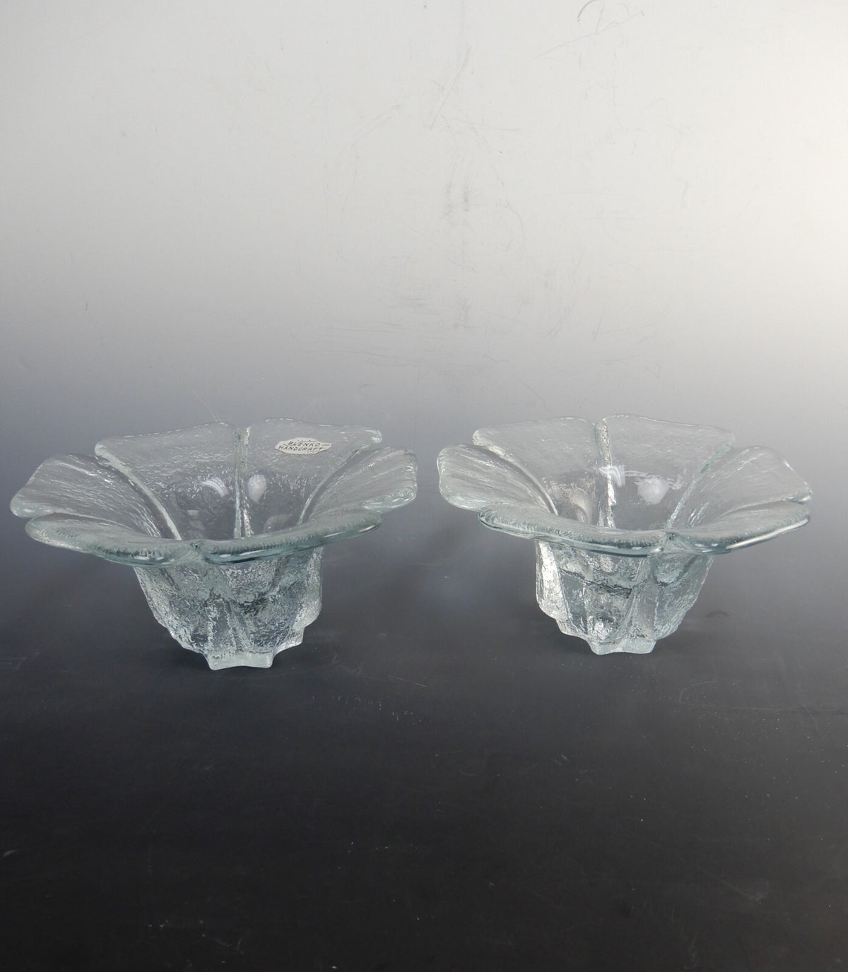 Set of 2 Transparent Blenko Handcraft Glass Opaque "Flower" Votive Candle Holder
