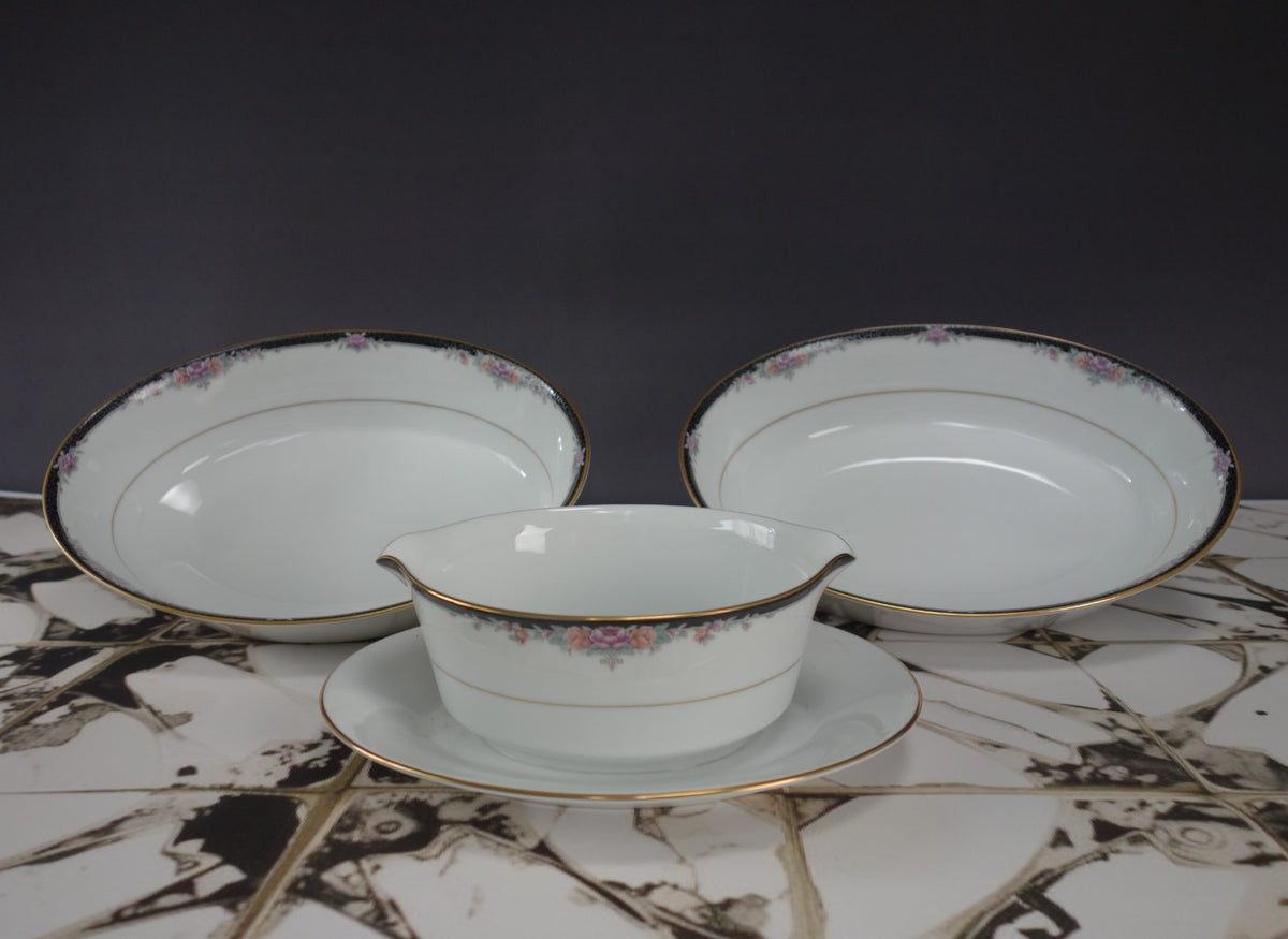 Legendary By Noritake Belle Empress 3980 Two Serving Oval Bowls,One Gravy Boat