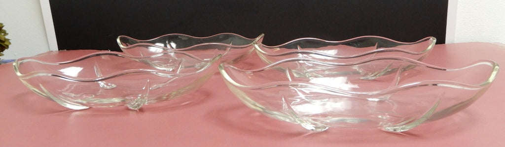 Set of 4 Vintage Scalloped clear Glass Relish Footed/ Banana Split Dishes