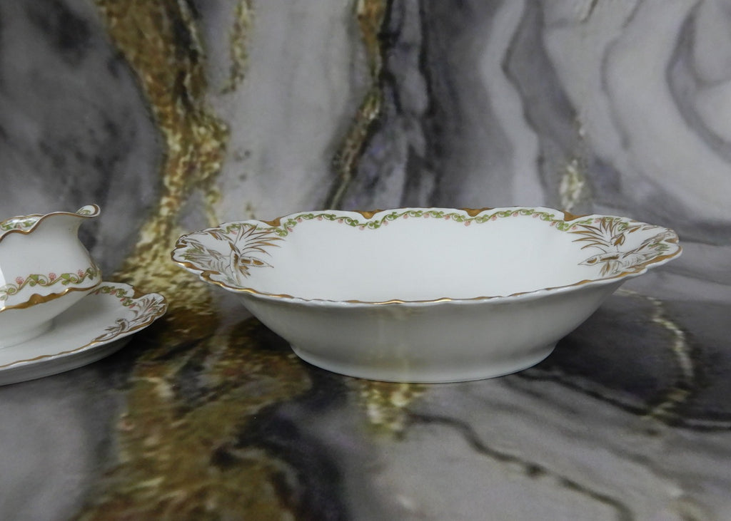 Antique Haviland Limoges "Clover Leaf " Oval Vegetable Bowl and Gravy Boat