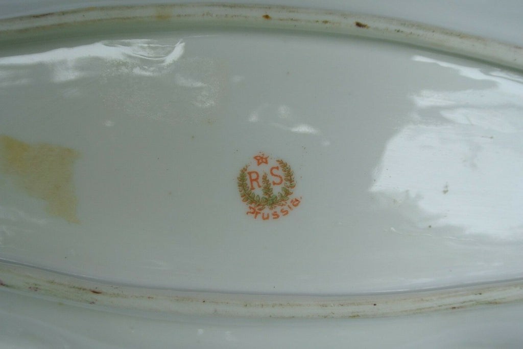 Antique RS Prussia Old Red Mark Floral Porcelain Celery Dish