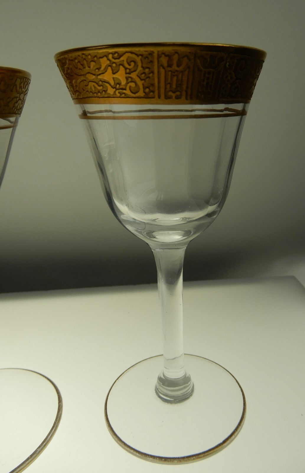 4 Vintage Tiffin Optic Valencia Gold Encrusted Vintage Liquor Glasses