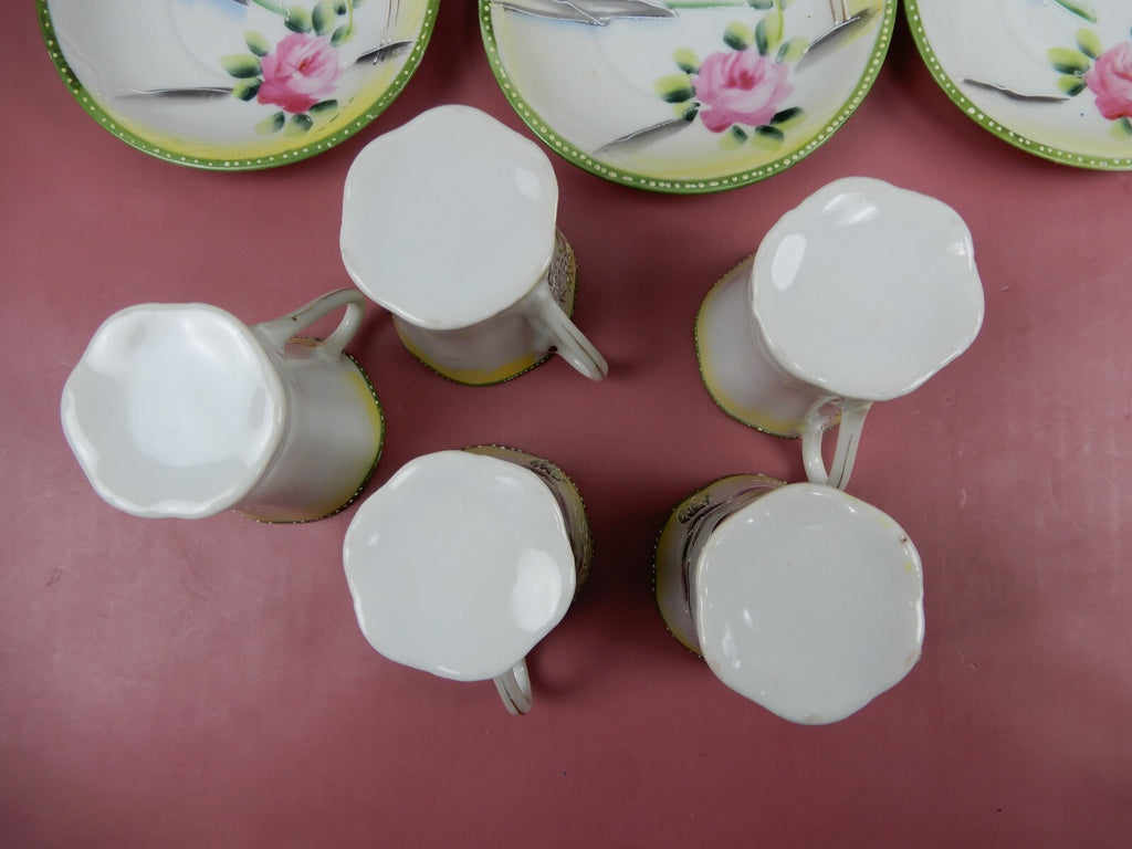 Vintage Nippon Takito TT Chocolate Pot w/ 5 Cups and Saucers Hand Painted
