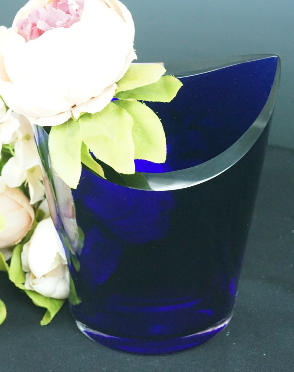 Vintage Cobalt Blue Glass Pocket Shape Vase Home Decor
