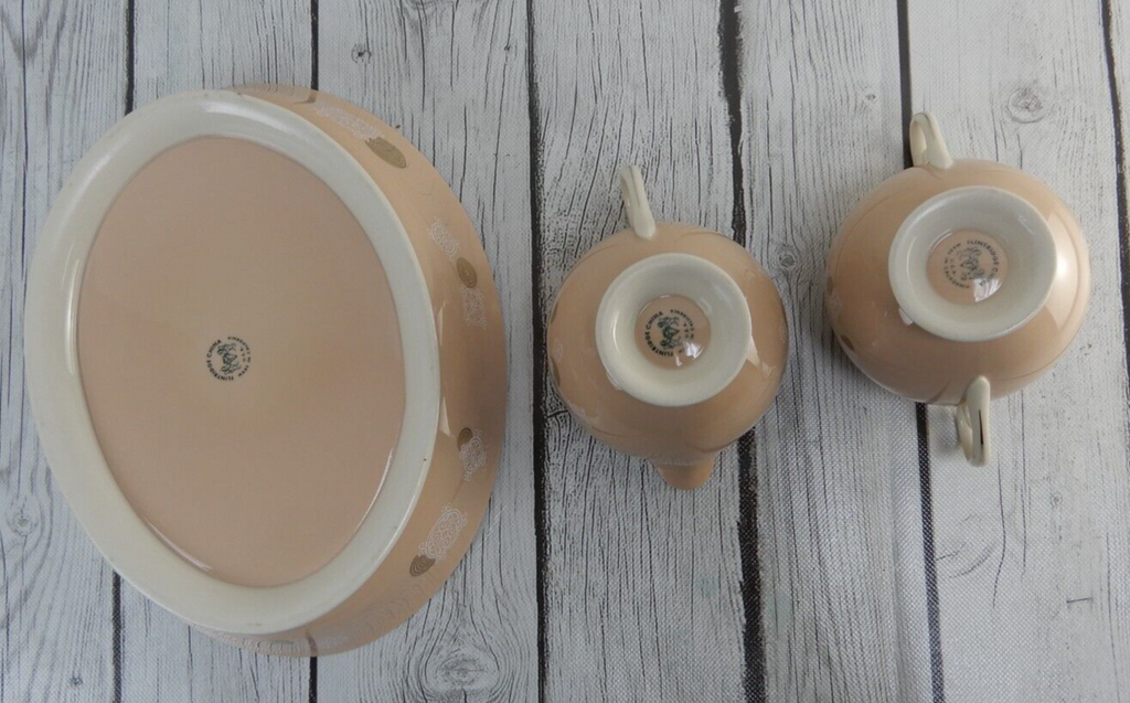 Vintage Flintridge China "New Moon" 3 Piece Creamer,Sugar Bowl and Oval Bowl