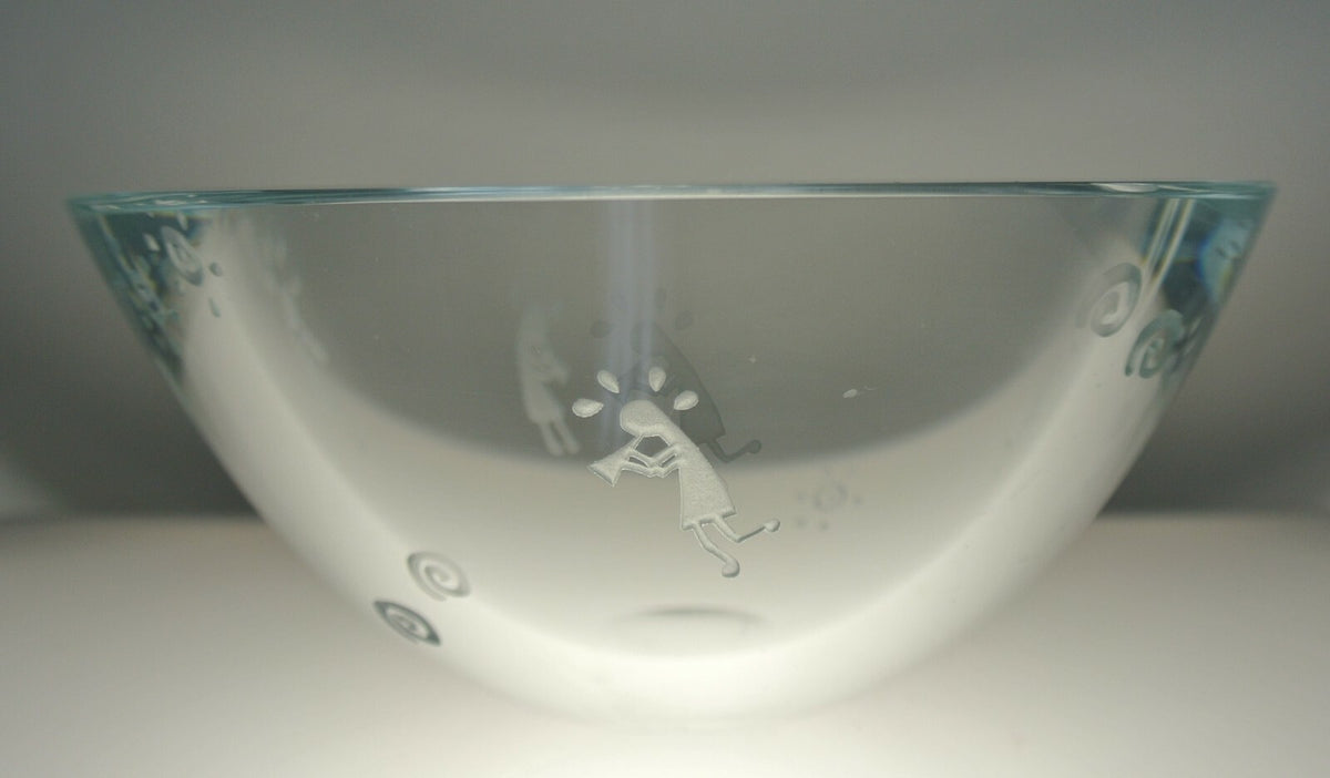 Vintage 1996-97 Clear Glass Vase Engraved with kokopellies and Signed