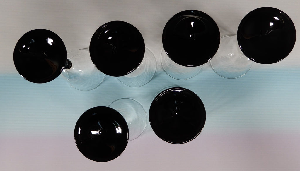 6 Piece Cristal D'Arques Onyx Wine Glasses W/Optic Bowls Black Stem France 5oz