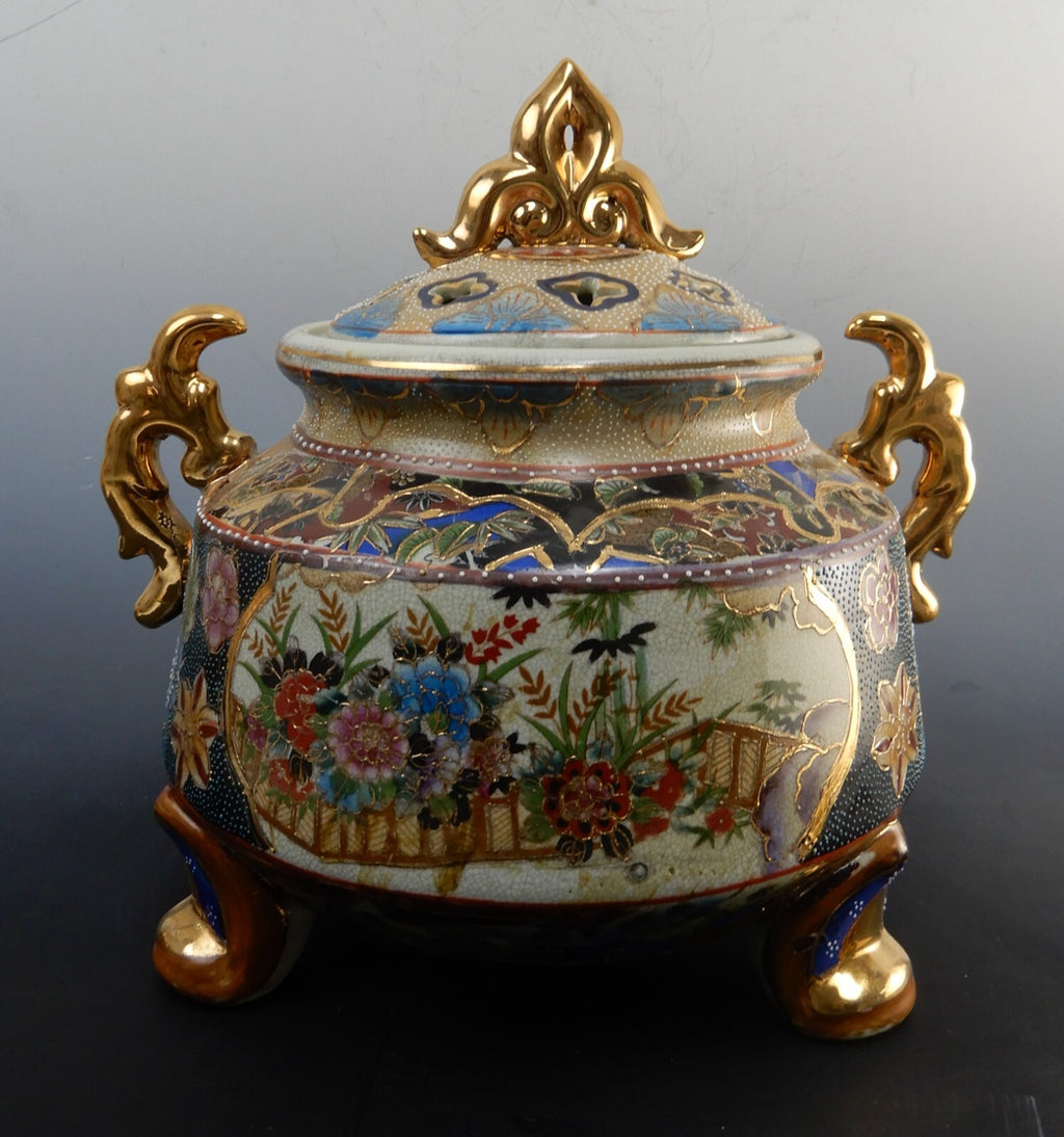 Vintage Big 9" Porcelain Incense Burner Ceramic Censer Tripod