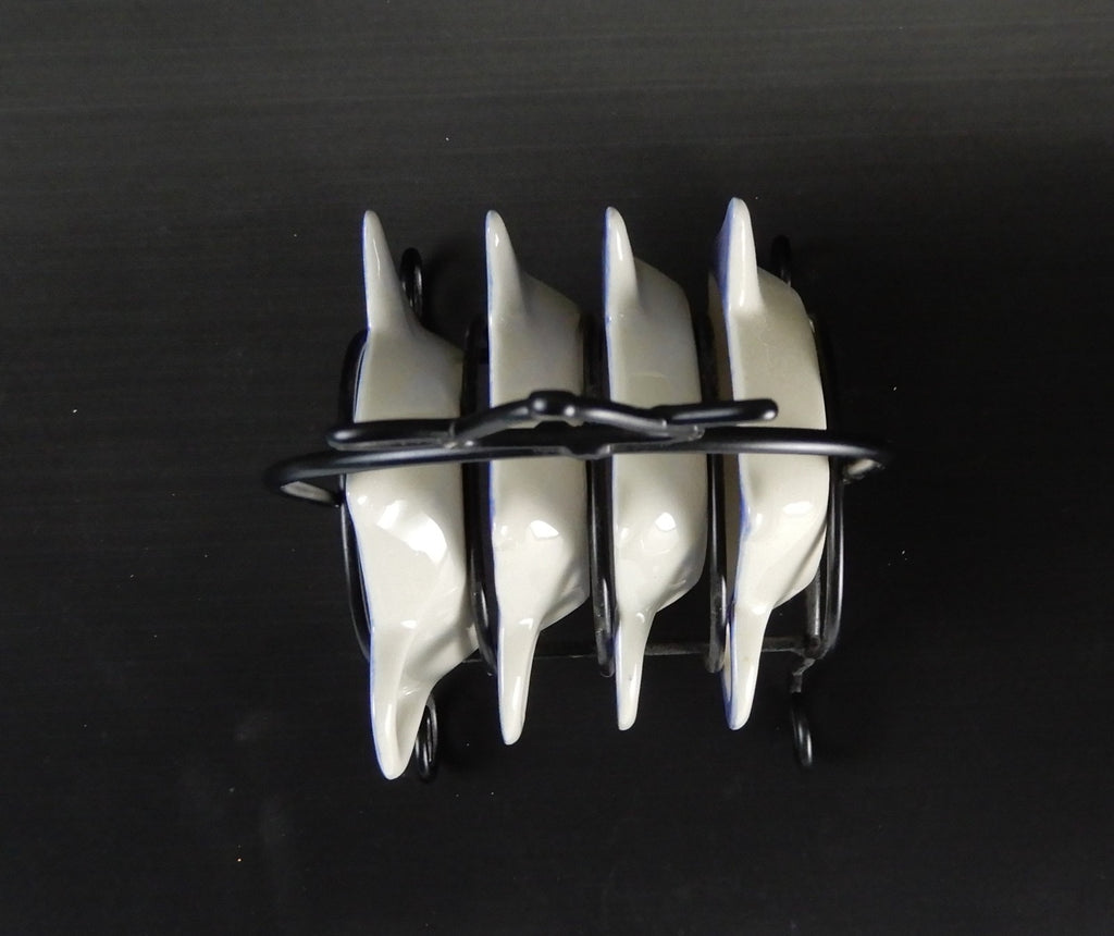 Vintage Ceramic Tea Bag Holders (4pc) with Caddy – Tea Pot Shape Rest