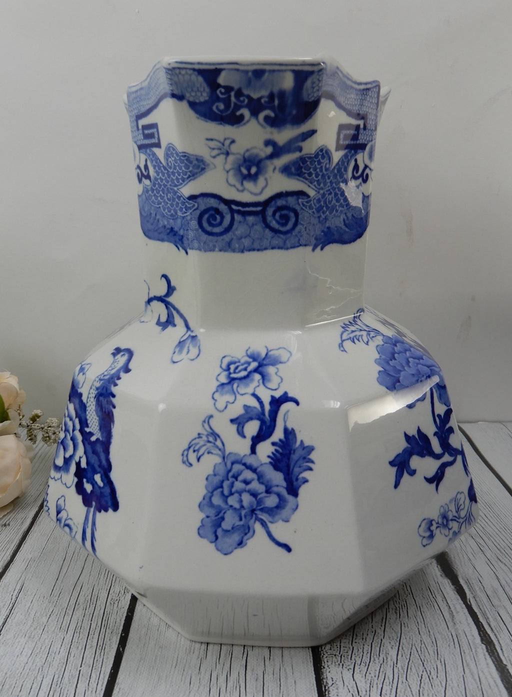 Antique Mason's Ironstone Blue Pheasant Pattern,Wash Bowl & Pitcher Set Ca.1815