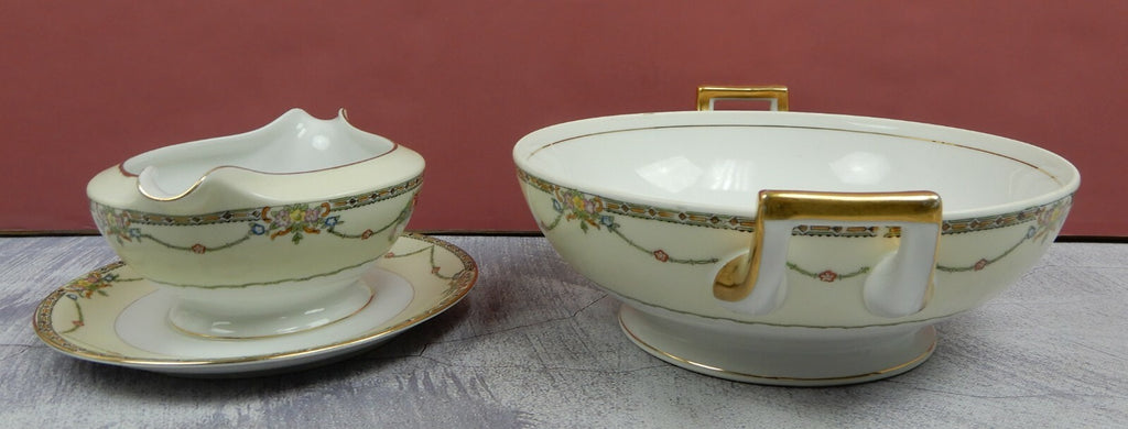Vintage Meito China Gravy/Sauce Bowl Attached Underplate and Vegetable Bowl