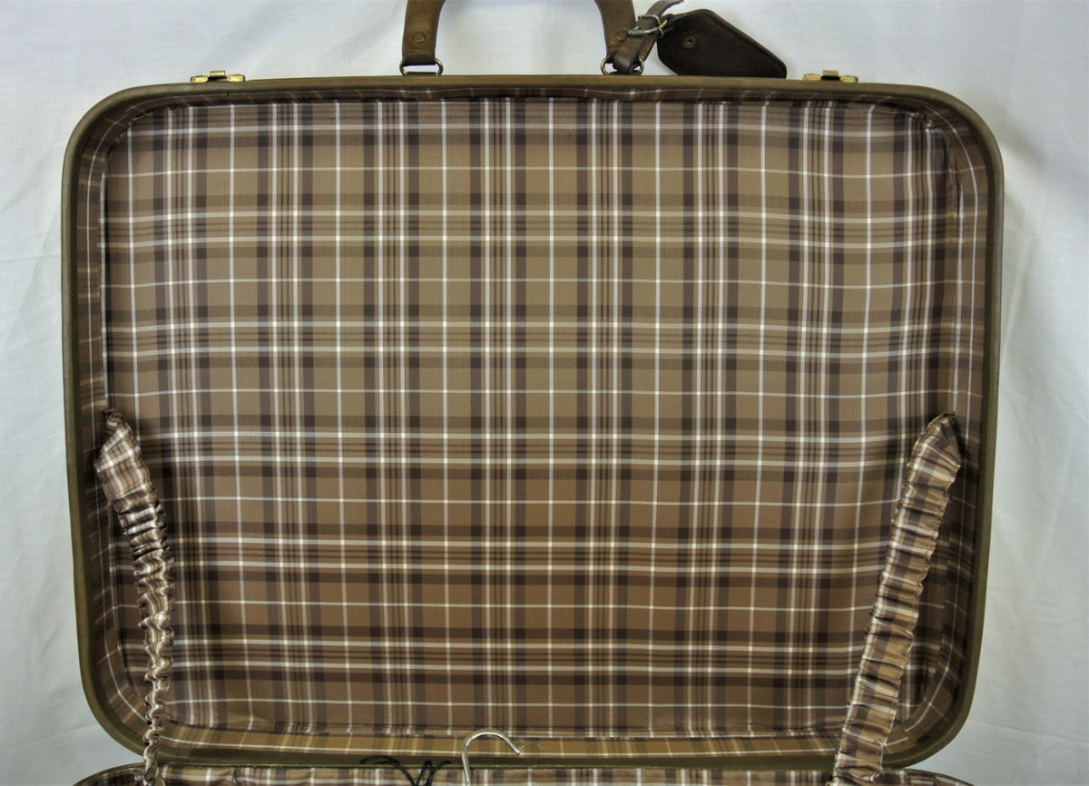 Original 1940s 1950s Vintage Light Brown Leather Luggage Suitcase