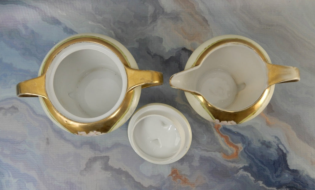 RS Germany Hand Painted Porcelain Sugar Bowl and Creamer Signed By The Artist