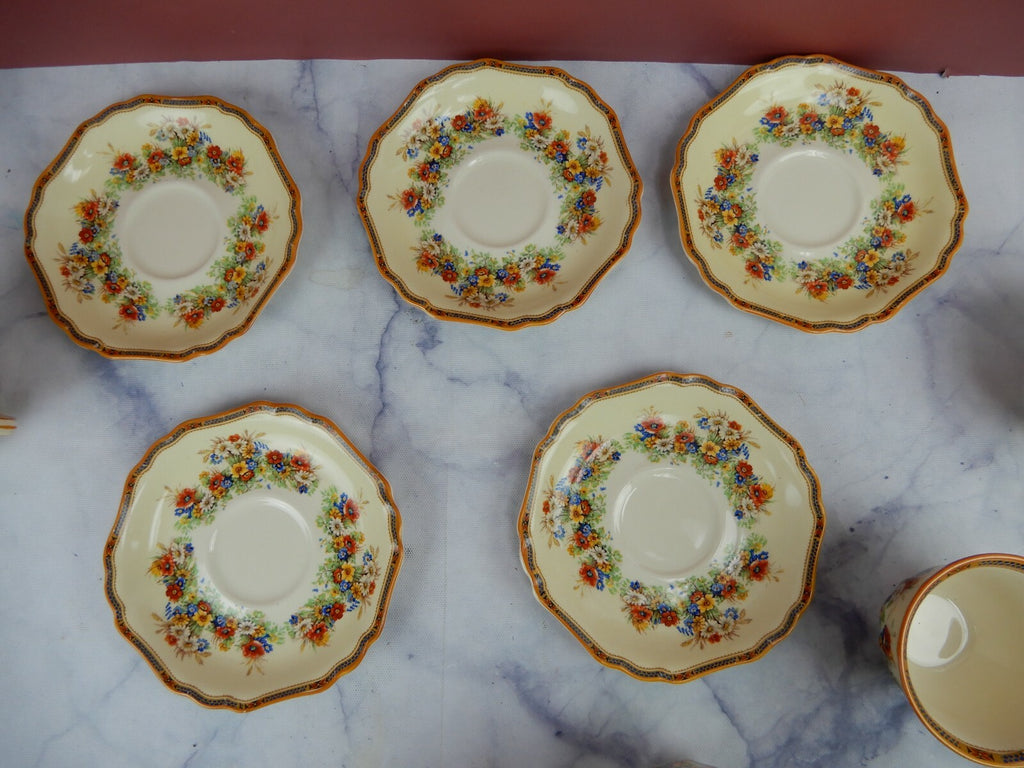 Set of 5 Vintage John Maddock & Sons "Meadow Flowers" Small Cup and Saucers
