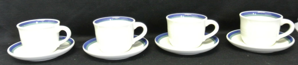 Pfaltzgraff USA Northwinds 4 Cups and Saucers. White & Blue Design. Kitchen