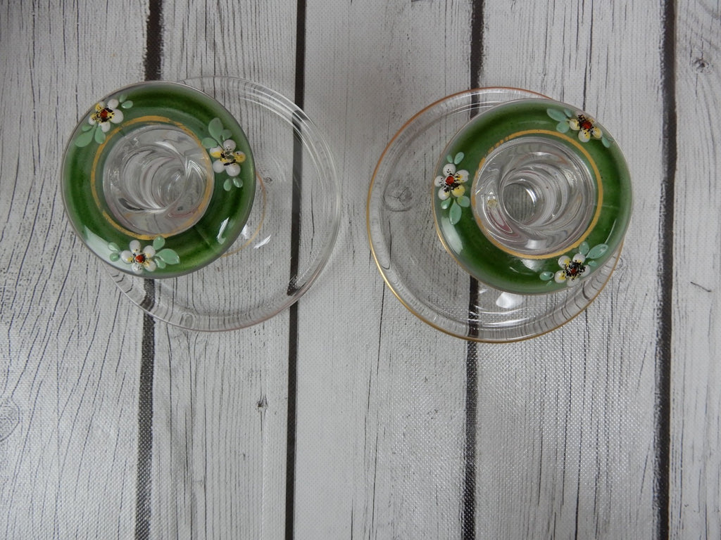 Indiana Glass Co Enamel Hand Painted Vegetable Serving Bowl w/ Candle Holders