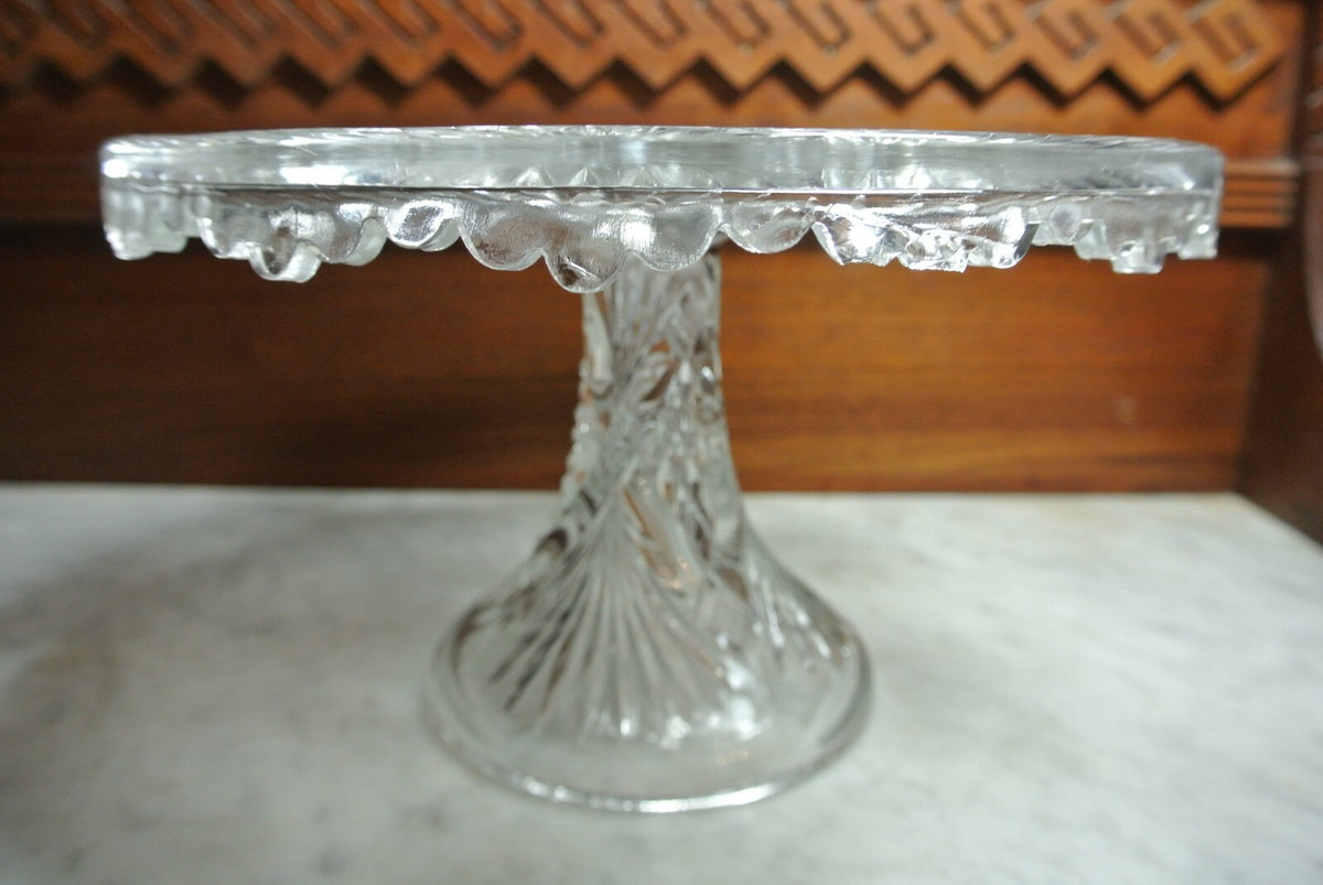 Vintage Star and Fans Press Glass Cake Stand