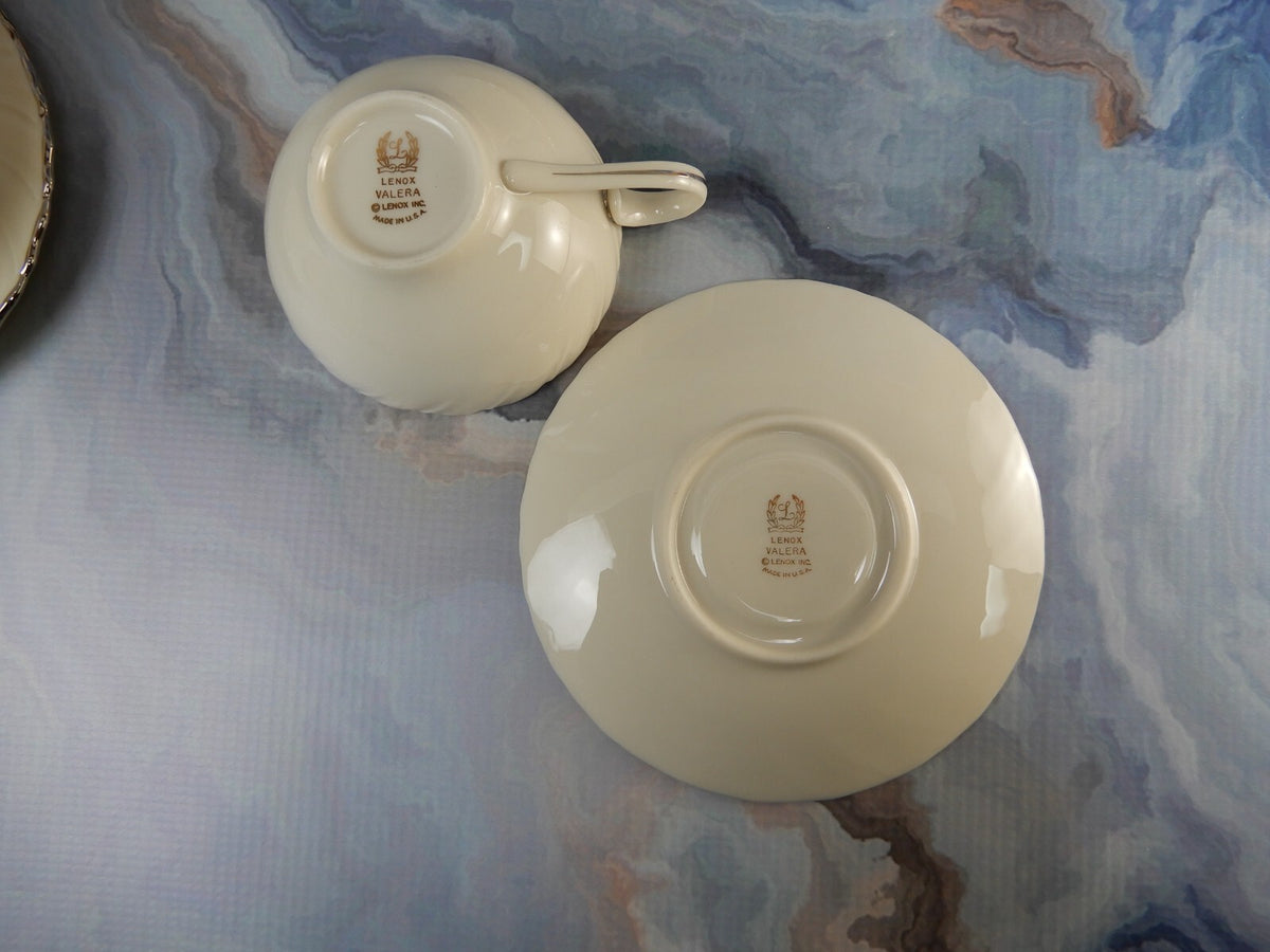 Vintage Lenox "Valera" Set of 4 Cups and Saucers Platinum Scroll Medallion